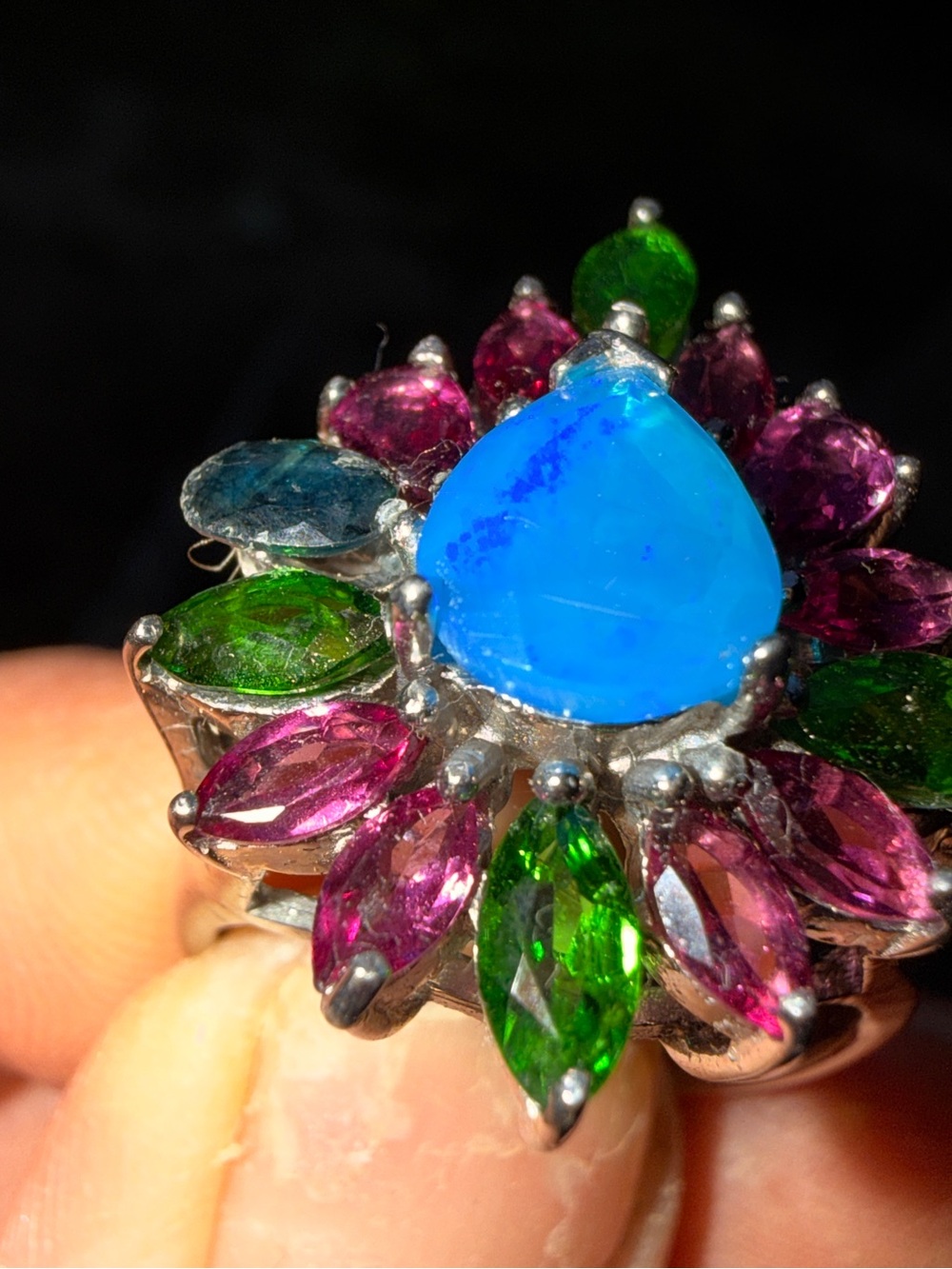 Natural/Real Gems Blue Opal & Garnet Diopside, Blue topaz  Sz7.5 925 stamped - Picture 5 of 17
